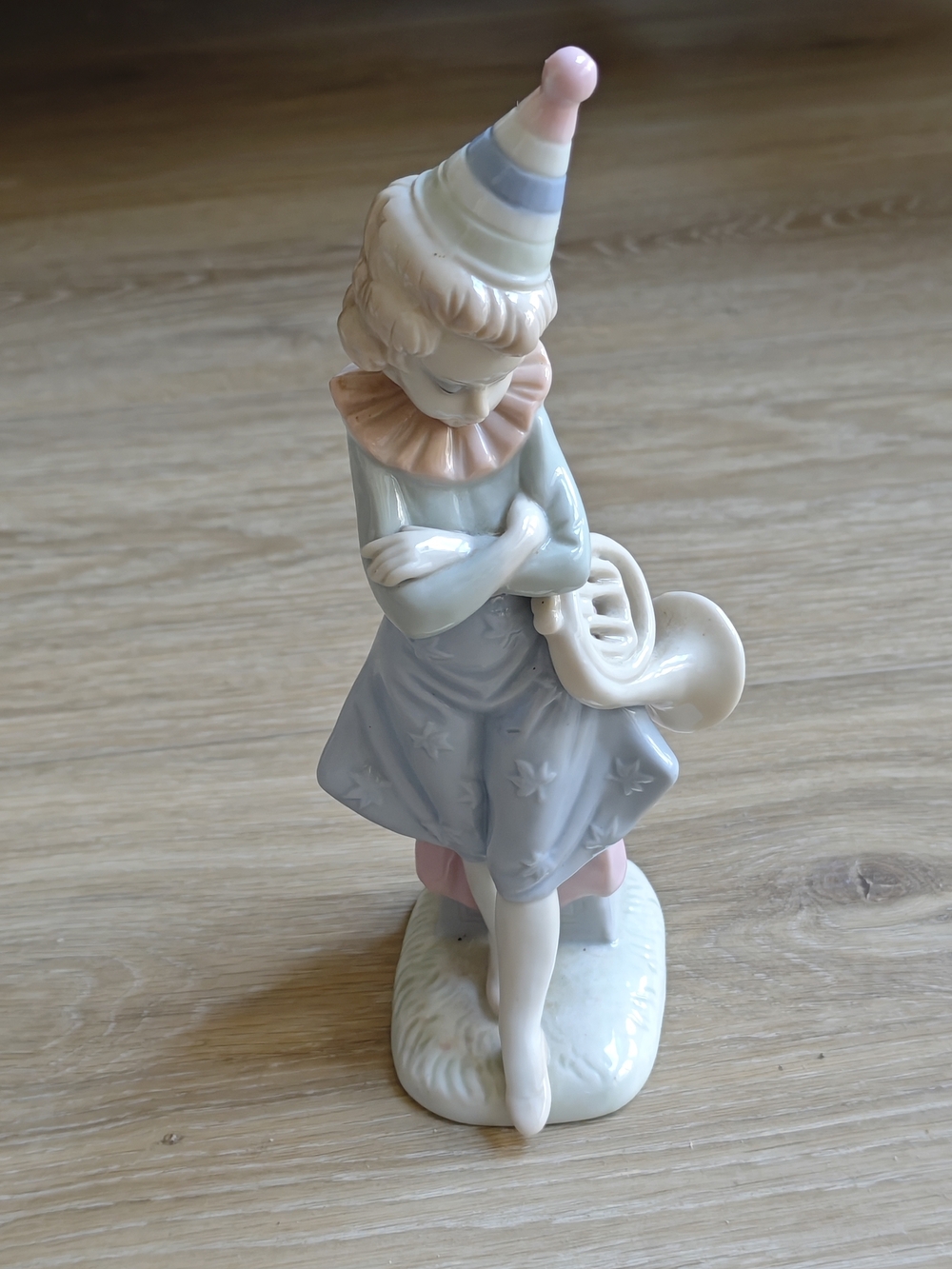 Vintage Porcelain Pastel Clown Figurine in Pink & Blue